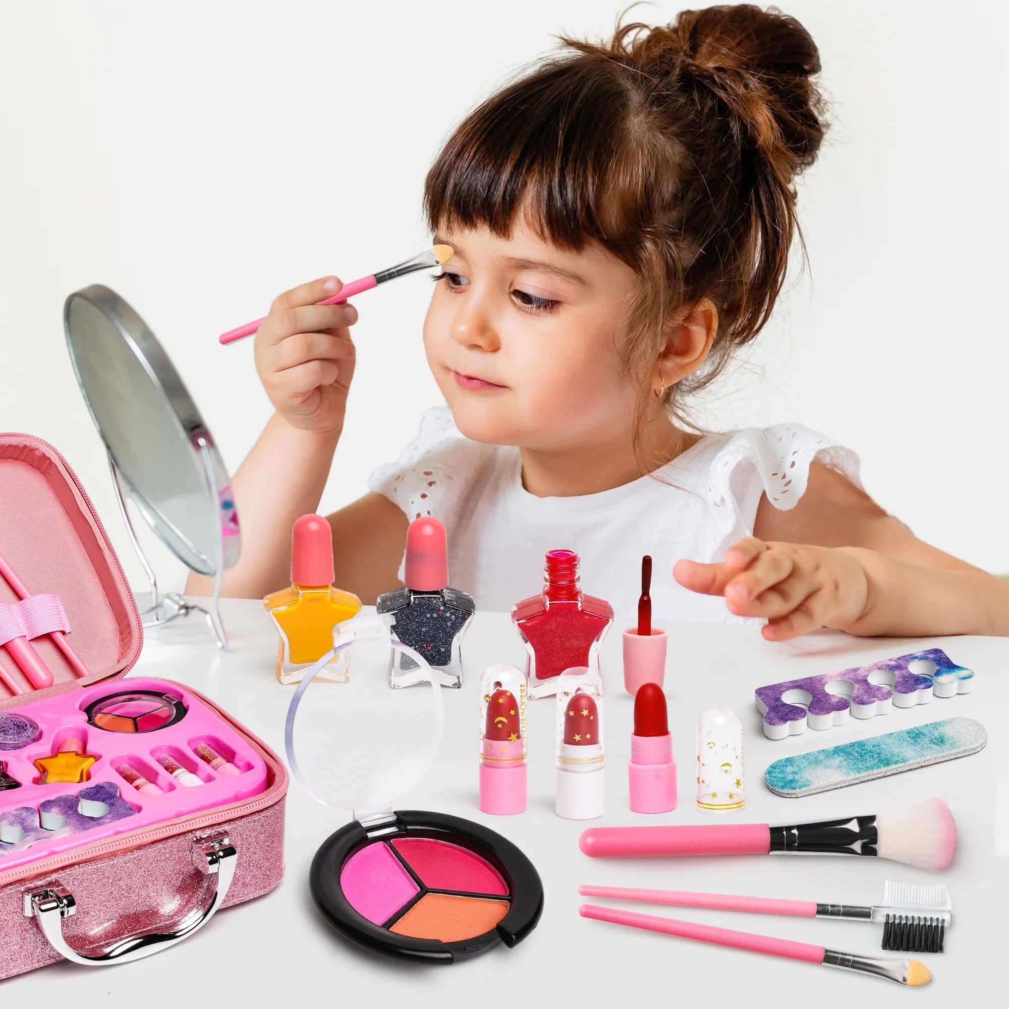Pretend Makeup Kit for Girls, with Cosmetic Bag for Birthday Christmas, Toy Makeup Set for Toddler, Little Girls Age 3+