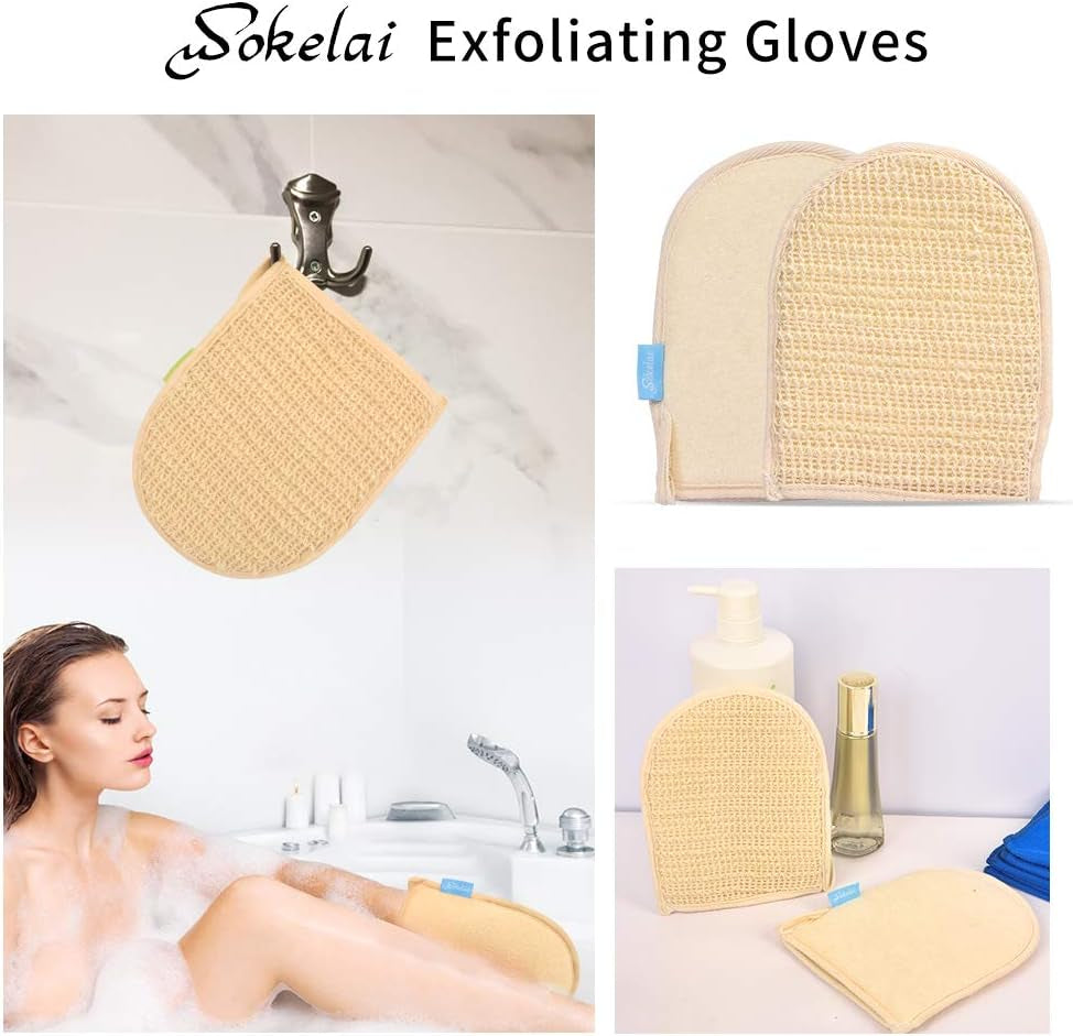 Exfoliating Loofah Mitt Shower Gloves - Bath Glove Body Scrubber Exfoliator for Remove Dead Skin, Loofa Scrub Mittens for Exfoliation, Double-Sided Luffa Sponges Facial Body Pads for Men Women Bathing