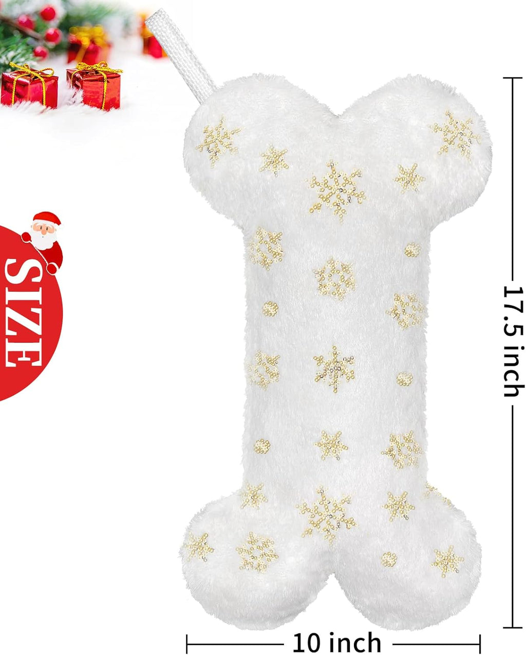 Pet Dog Christmas Stocking, Xmas Luxury Faux Fur Large Bone Shape Hanging with Silver & Gold Snowflakes Sequin Decorations Pets Christmas Stockings for Dogs Cats Pets (Gold Sequins)