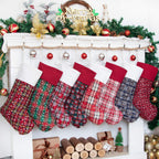 8 Pack Christmas Stocking(20Inch) Plaid Snowflake Canvas Fireplace Hanging Xmas Stockings for Family Decorations Holiday Party Decor