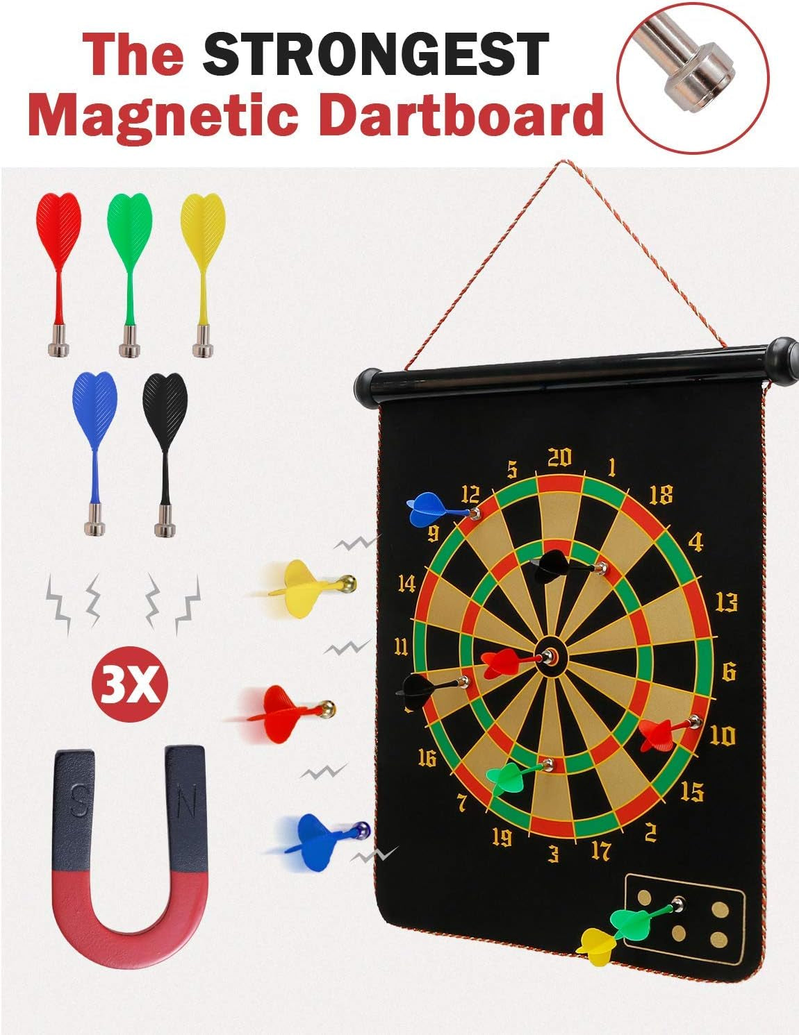 Magnetic Dart Board for Kids and Adults, Double Sided Board Games with 15Pcs Magnetic Darts, Boy Gifts Dartboard Toys Gift for Age 6 7 8 9 10 11 12 Year Old Boys