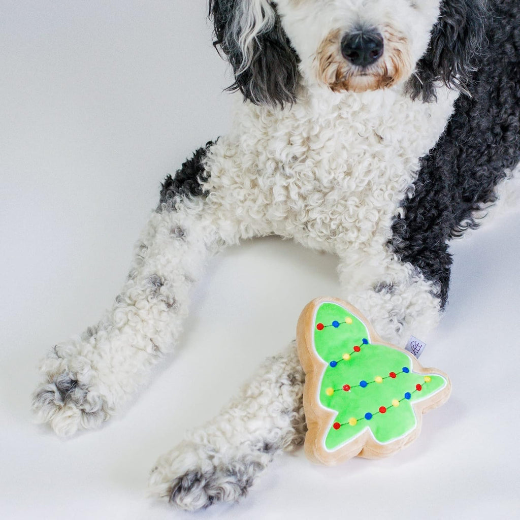Christmas Sugar Cookie Plush Dog Toy (Christmas Tree, Large)- Squeaky Holiday Pet Gift Toy