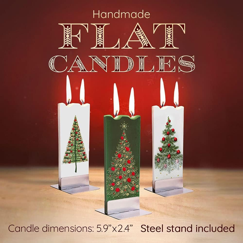 Christmas Candles Merry Christmas Wreath Design - Flat, Decorative, Hand Painted Candle Gifts for Women or Men - 6 Inches
