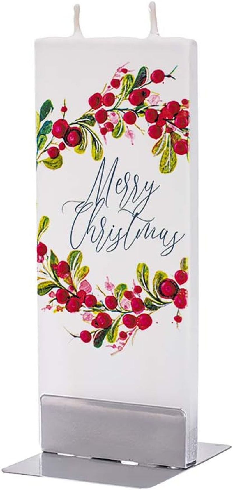 Christmas Candles Merry Christmas Wreath Design - Flat, Decorative, Hand Painted Candle Gifts for Women or Men - 6 Inches