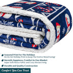 Christmas Blanket Holiday Theme Print Warm Sherpa Fleece Throw Sofa Couch Bed