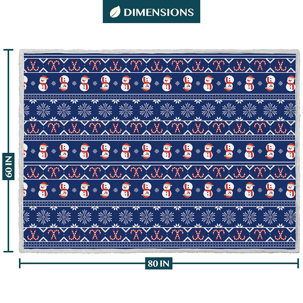 Christmas Blanket Holiday Theme Print Warm Sherpa Fleece Throw Sofa Couch Bed