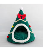 Christmas Tree Shape Cat Nest Semi-Enclosed Cat Beds Plush Warm Cat House Pet Tent House for Puppy Small Dog Bed