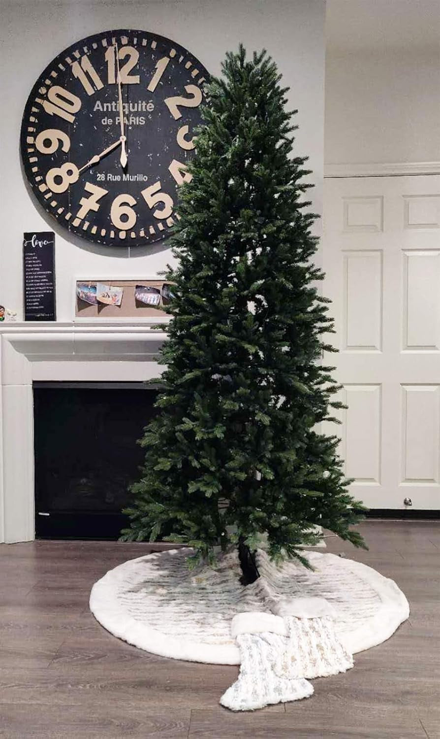 Holiday Brushed Foil Print Faux Fur Christmas Stocking 8 X 19 Inch - Gold Metallic Design Hanging Stocking for Home, Holiday Tree Decor, Indoor and Special Occasion