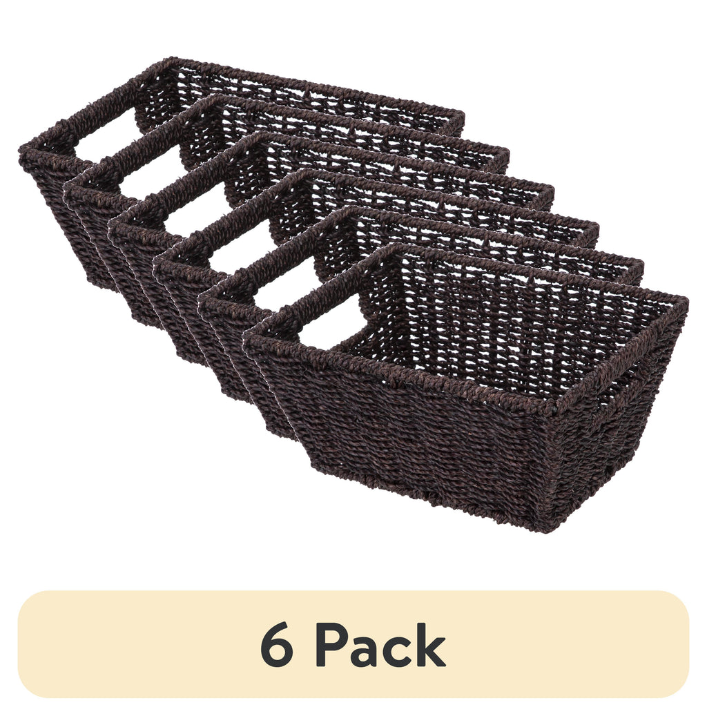 (6 Pack)  Espresso Handwoven Seagrass Basket, Rectangle