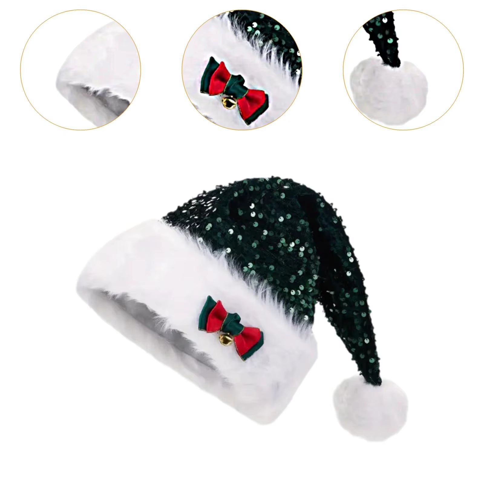 Christmas Hat Xmas Hat Headgear Christmas Costume Accessories Party Hat Sequin Santa Claus Hat for Festival Cosplay Nightclub
