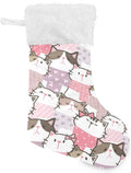Christmas Stockings, 18 Inches Burlap with Plush Faux Fur Cuff Stockings Cute Cartoon Cat Kitten Print Family Holiday Xmas Party Decorations