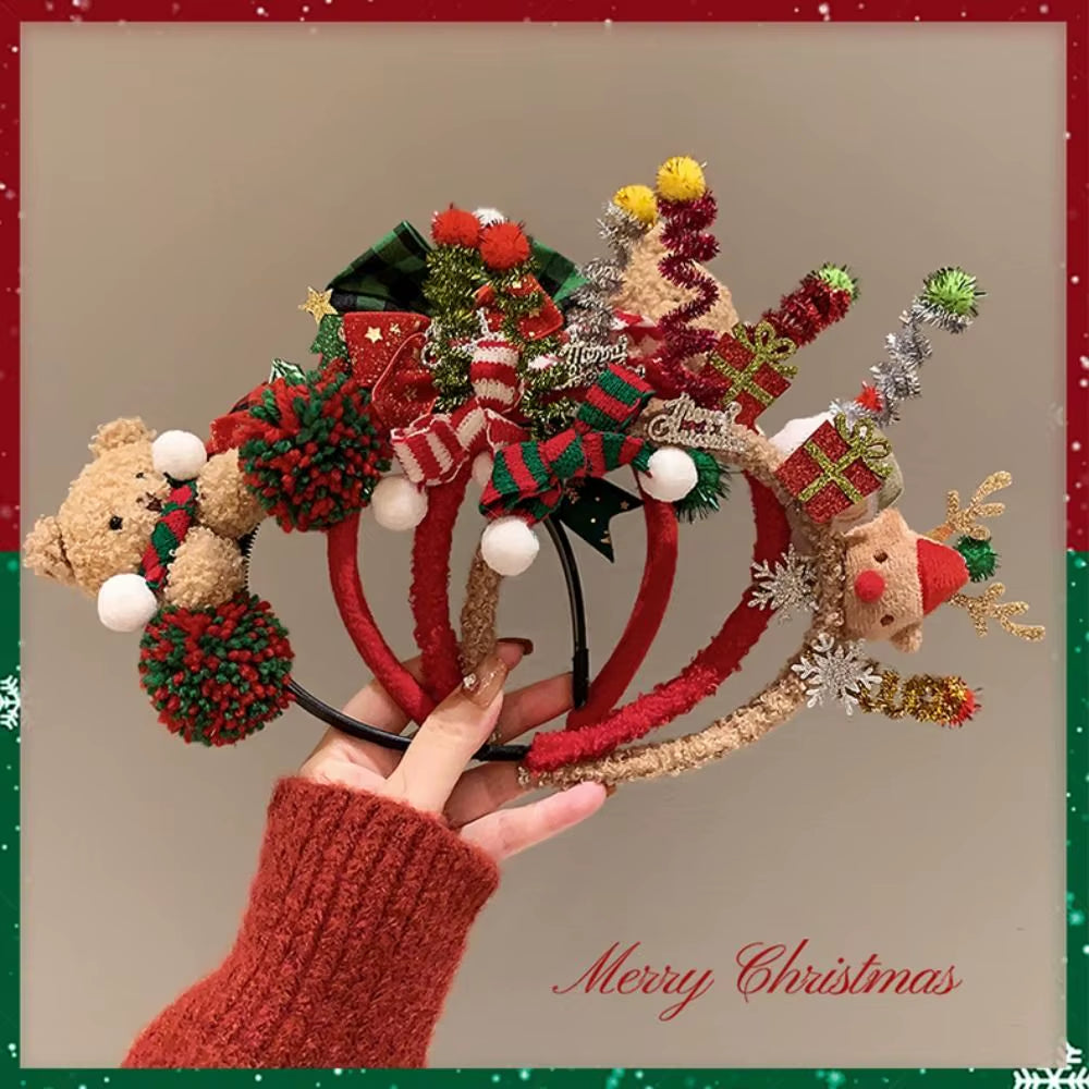 Christmas Decoration Christmas Headband Santa Elk Hair Hoop Antlers Headband Party Dress up Reindeer Bow Red Hair Band