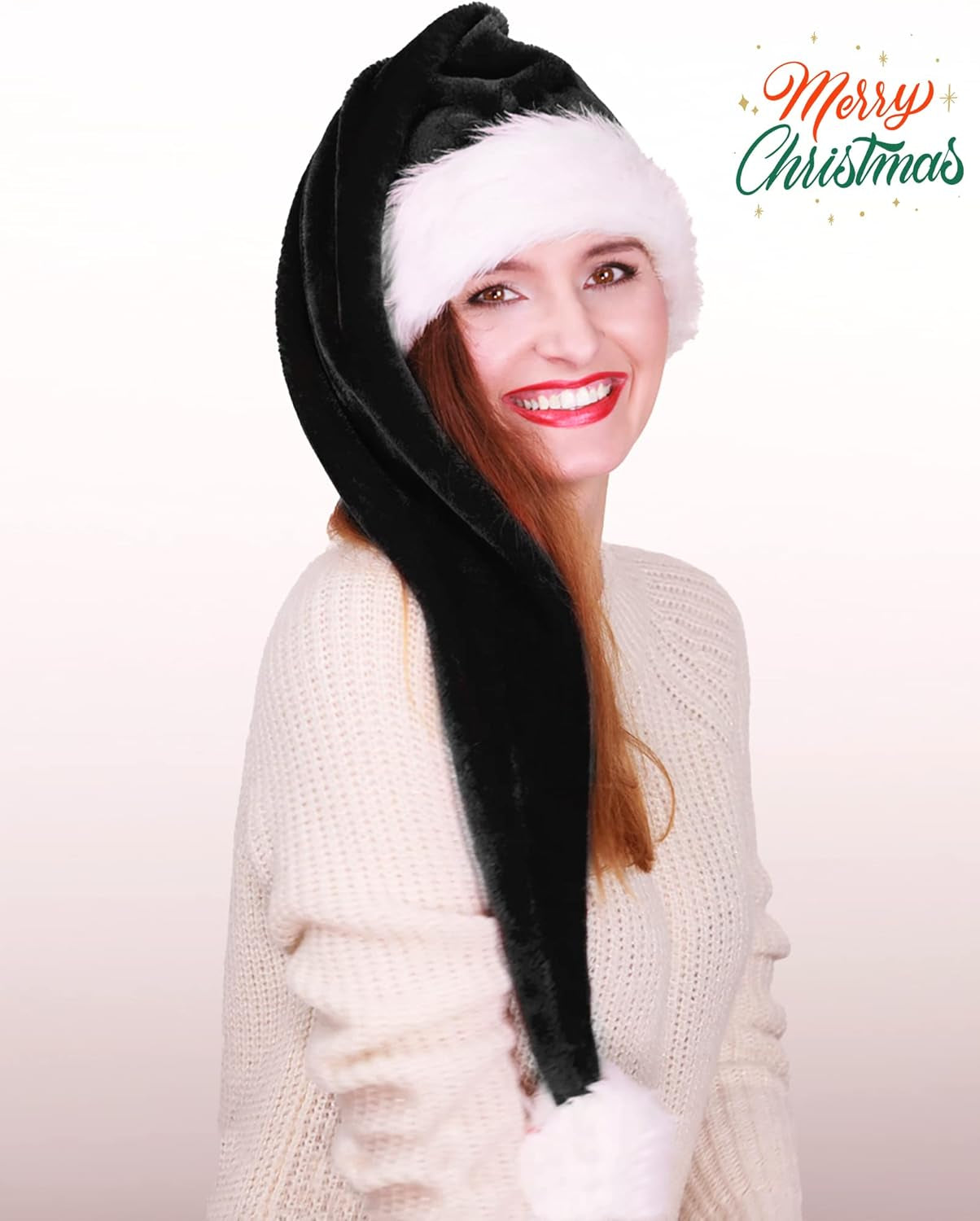 Long Black Santa Hat Goth Christmas Hat Adults Xmas Santa Claus Hats New Year Fe
