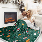 Christmas Blanket Holiday Theme Print Warm Sherpa Fleece Throw Sofa Couch Bed