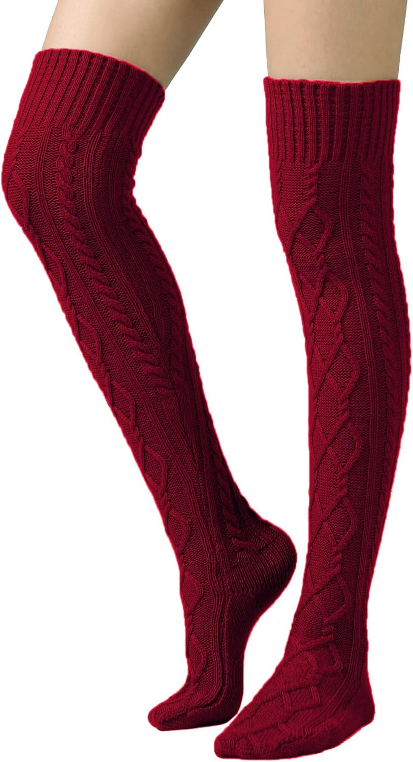 Women'S Cable Knit Thigh High Boot Socks Extra Long Winter Stockings Leg Warmers
