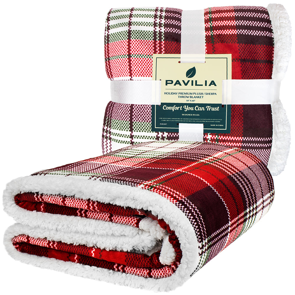Christmas Blanket Holiday Theme Print Warm Sherpa Fleece Throw Sofa Couch Bed
