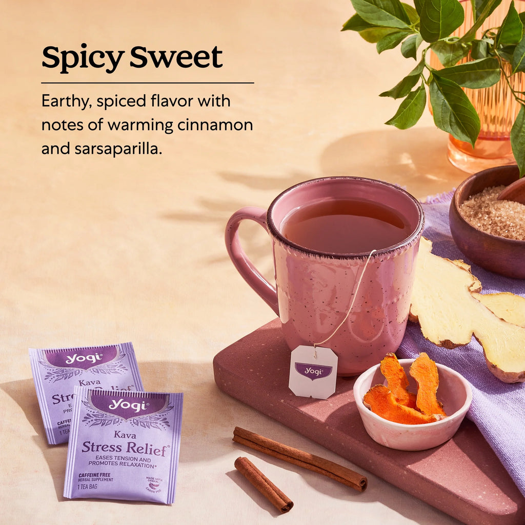 Tea Kava Stress Relief, Caffeine-Free Herbal Tea Bags, 16 Count