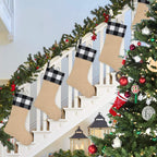 6 Pack Burlap Christmas Stockings- 18 Inch Big Christmas Stockings with Buffalo Check Cuff Fireplace Hanging Stockings for Family Christmas Decoration Holiday Season Party Decor