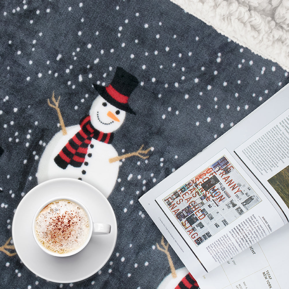 Christmas Blanket Holiday Theme Print Warm Sherpa Fleece Throw Sofa Couch Bed