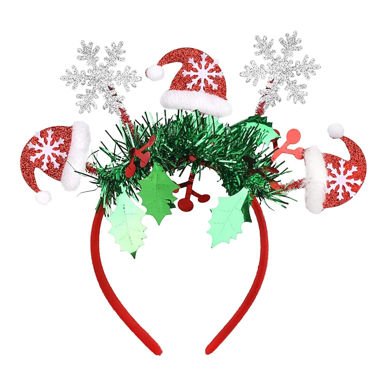 Christmas Headband Cute Christmas Hat Snowflake Hair Bands Glitter Green Tassel Head Bopper Sparkle Christmas Tree Hair Hoop for Women Girls Xmas Holiday New Year Party Headwear Accessories Gift 1PCS