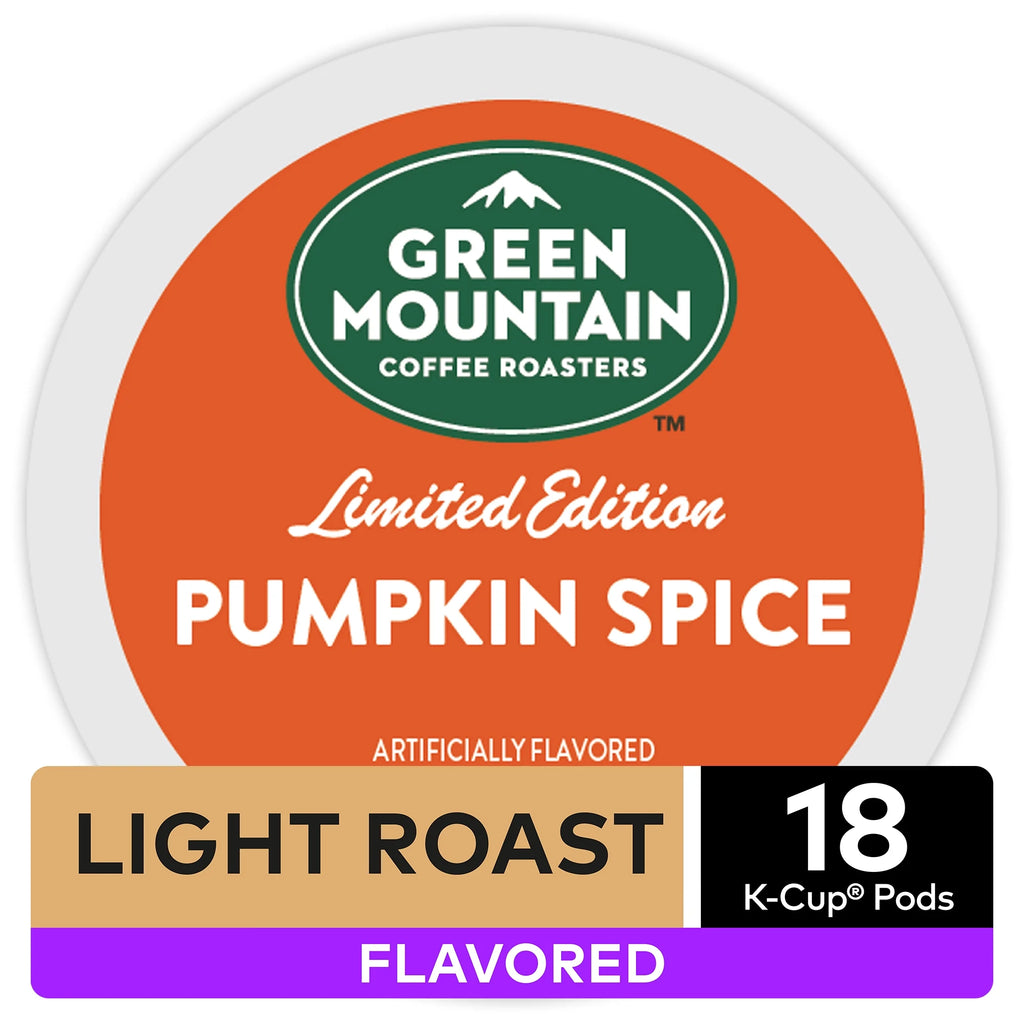 Green Mountain Coffee Pumpkin Spice Flavored K-Cup Pods, Light Roast, 18 Count for  Brewers