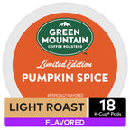 Green Mountain Coffee Pumpkin Spice Flavored K-Cup Pods, Light Roast, 18 Count for  Brewers