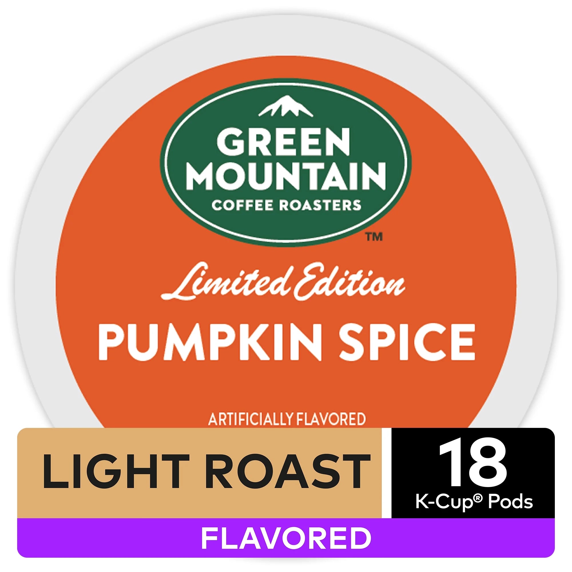 Green Mountain Coffee Pumpkin Spice Flavored K-Cup Pods, Light Roast, 18 Count for  Brewers