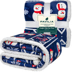 Christmas Blanket Holiday Theme Print Warm Sherpa Fleece Throw Sofa Couch Bed