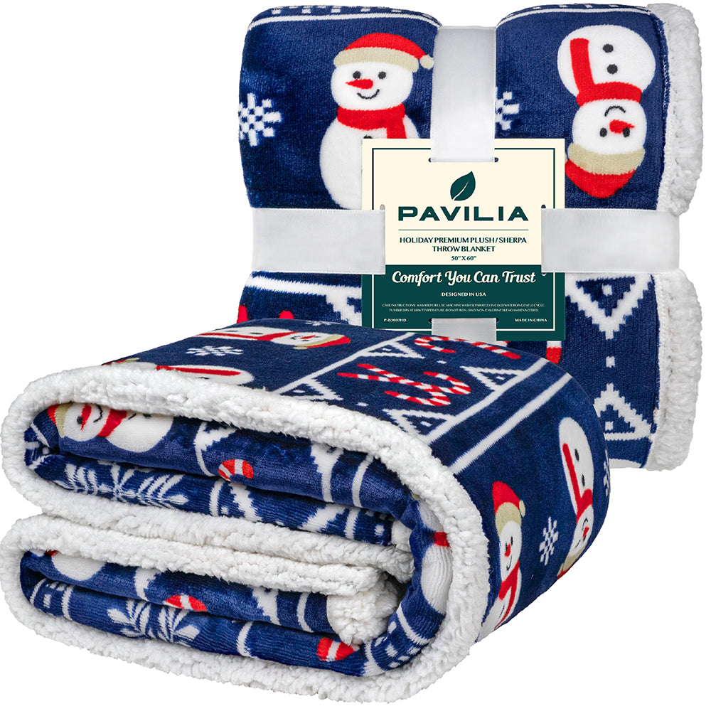 Christmas Blanket Holiday Theme Print Warm Sherpa Fleece Throw Sofa Couch Bed