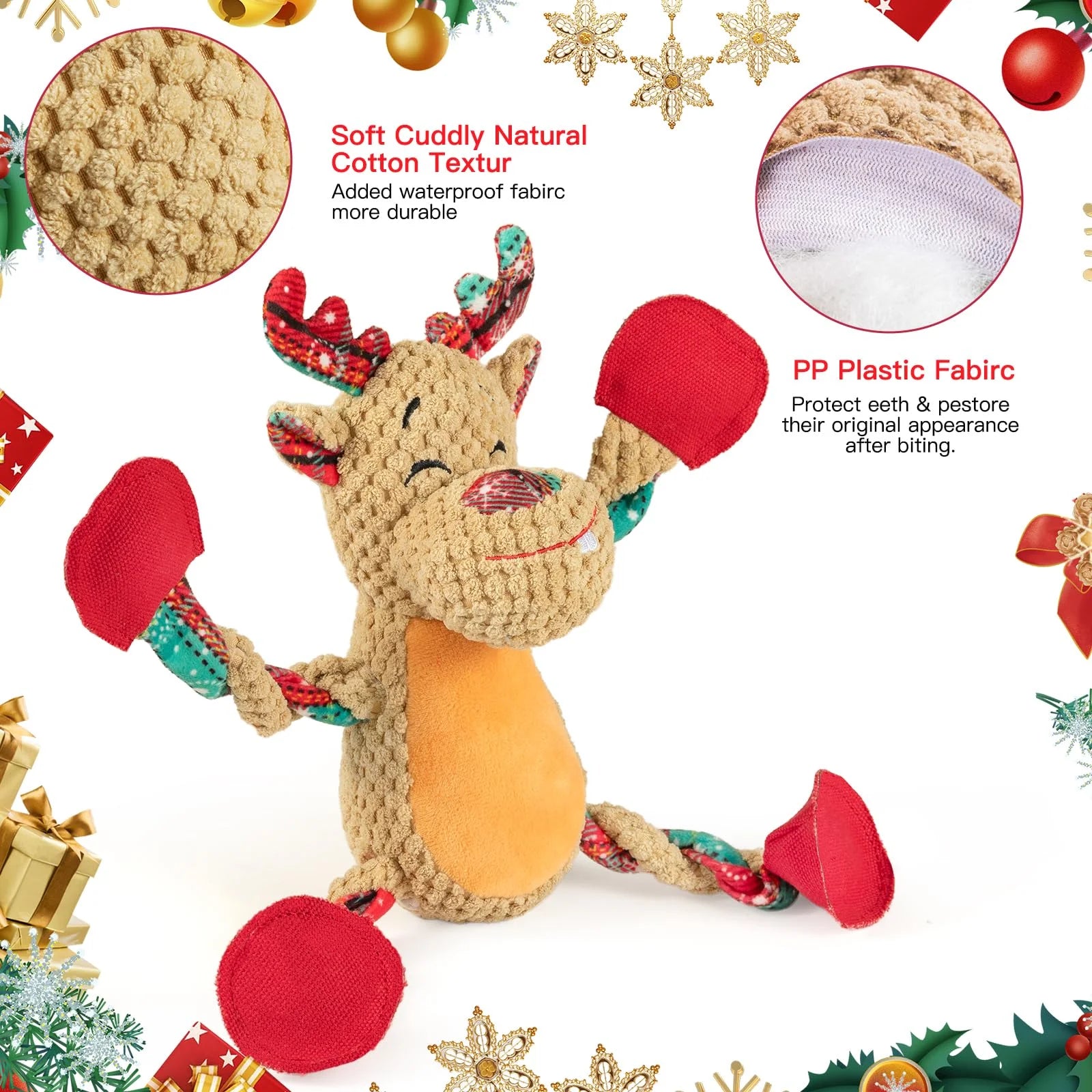 Christmas Dog Toys for Large Dogs,Squeaky Dog Toys, Tug of War Dog Plush Toys,Large Stuffed Dog Toys for Large Dogs with Crinkled Paper,Stuffed Animals Toys for Dogs to Keep Them Busy