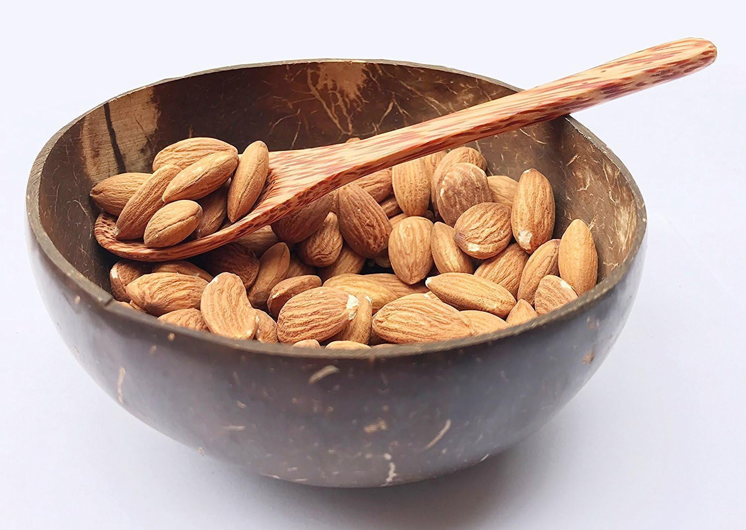 Natural Coconut Bowls and Spoons Set of 2 - Polished with Coconut Oil, Durable, Lightweight, Useful, Large Wooden Serving Bowl for Salads, Breakfast, Decoration, Vegan Organic Friendly