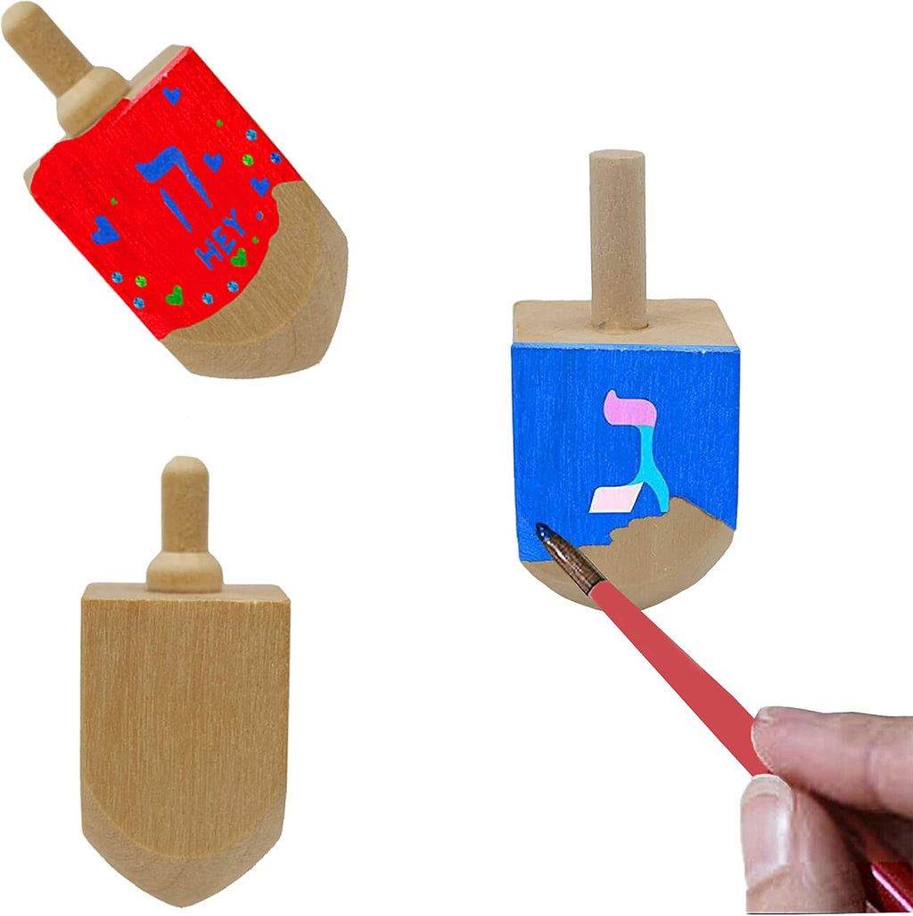 Craft-A-Dreidel, Create Your Own Custom, Kit Includes 2 Wooden Dreidels, 3 Colors, 1 Brush, 1 Glitter, Fun and Educational (2 Dreidels)