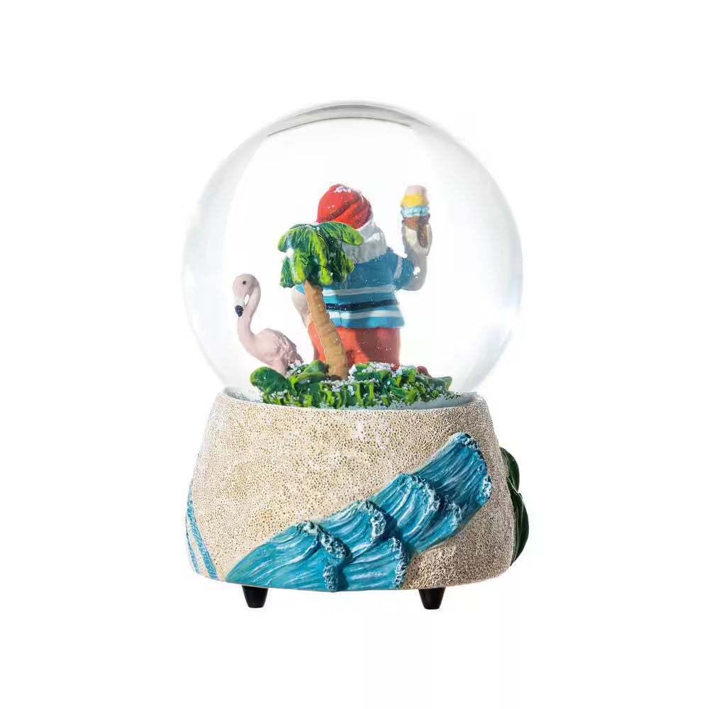 5.12 In. H Christmas Resin Musical Snowflakes Santa on Vacation Waterglobe