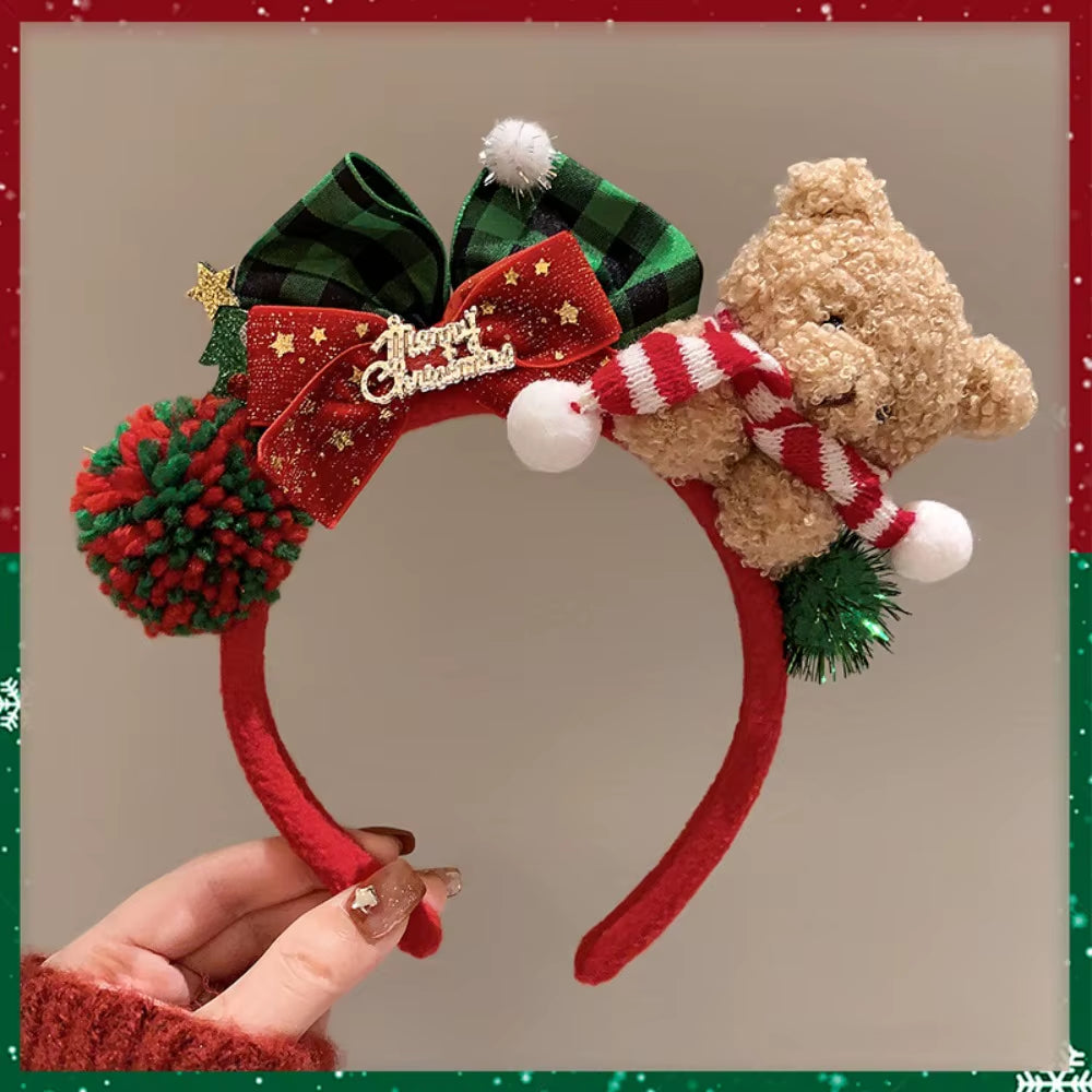Christmas Decoration Christmas Headband Santa Elk Hair Hoop Antlers Headband Party Dress up Reindeer Bow Red Hair Band