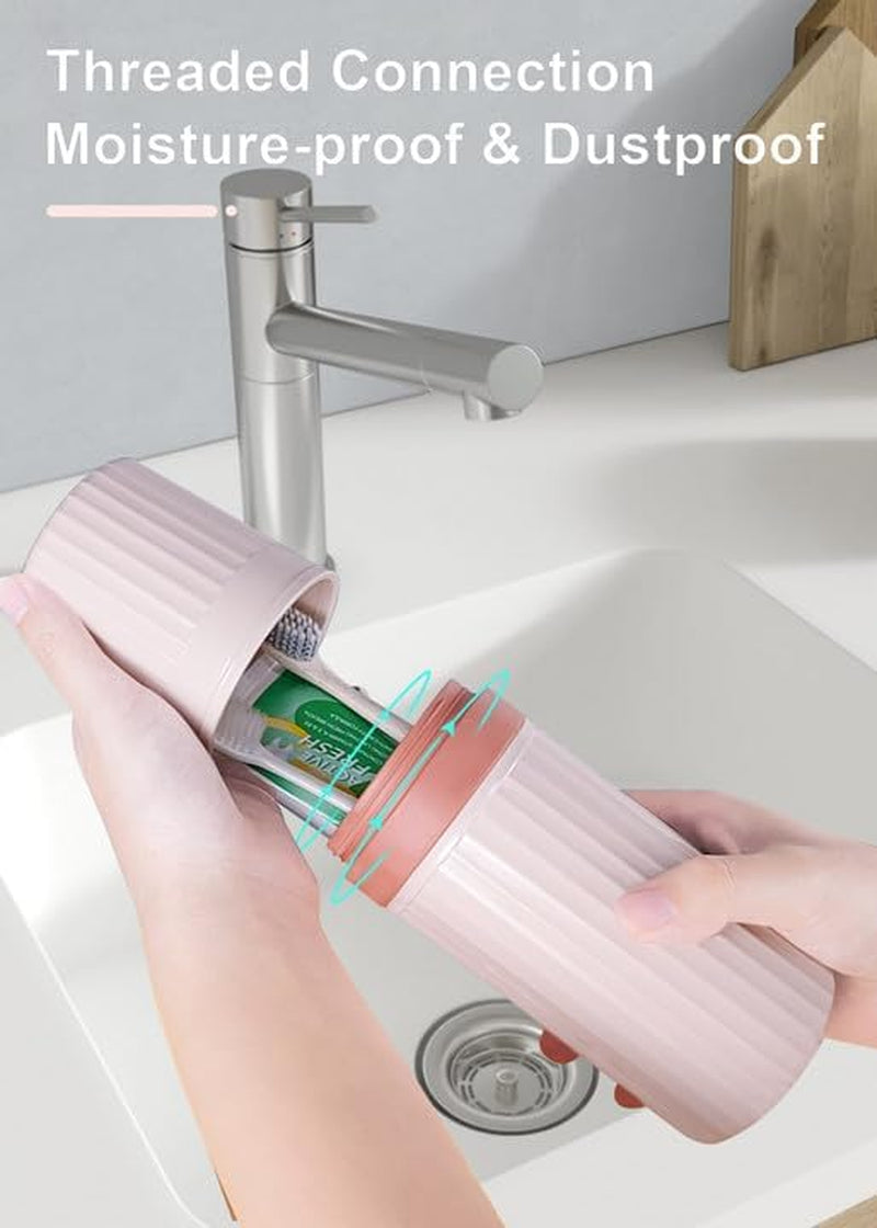 Toothbrush Travel Case, Pink Travel Toothbrush Cup Holder for Toothbrush and Toothpaste, Portable Travel Toothbrush Container for Traveling Camping Business School