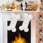 Pet Dog Christmas Stocking, Xmas Luxury Faux Fur Large Bone Shape Hanging with Silver & Gold Snowflakes Sequin Decorations Pets Christmas Stockings for Dogs Cats Pets (Gold Sequins)
