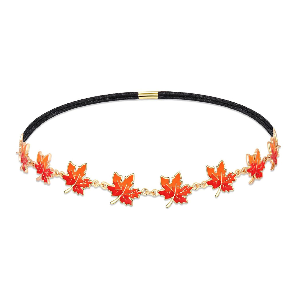 Fall Headband Thanksgiving Headband for Women Autumn Maple Leaf Hair Accessories Stretch Hairband Headpieces for Women Fall Holiday Party Decoration(Maple Leaf)
