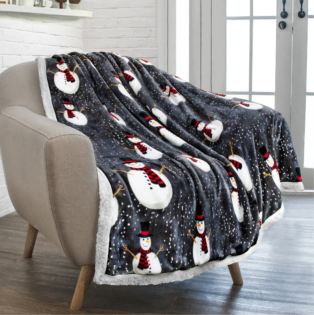 Christmas Blanket Holiday Theme Print Warm Sherpa Fleece Throw Sofa Couch Bed