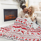 Christmas Blanket Holiday Theme Print Warm Sherpa Fleece Throw Sofa Couch Bed