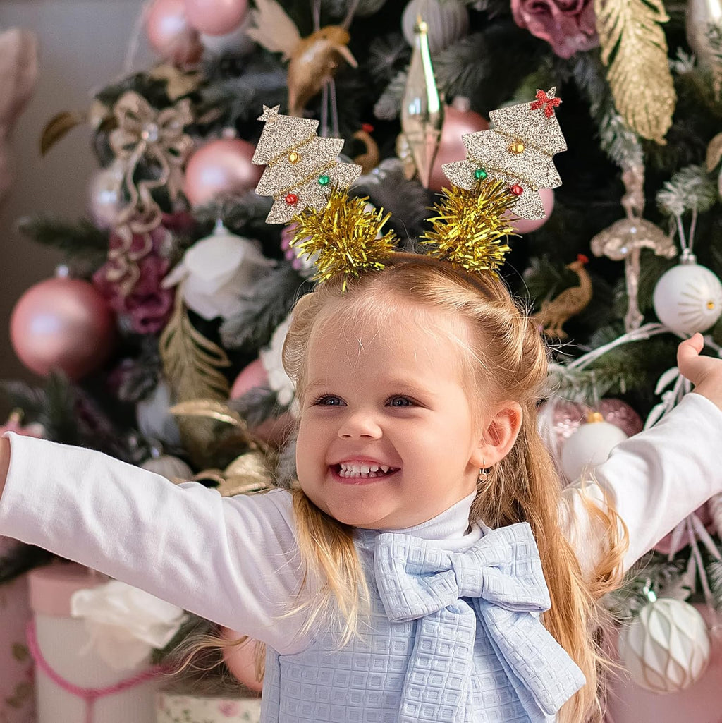 Christmas Headband Christmas Tree Hair Bands Glitter Gold Sequins Christmas Tree with Small Bell Design Headbands Holiday Party Gift for Women Girl Festival Hair Decoration Accessory