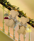 Dog Bone Christmas Stockings 16 Inch Large Line Pet Christmas Stockings with Bowknot Burlap Fireplace Hanging Stockings Gift Bags for Christmas Decorations