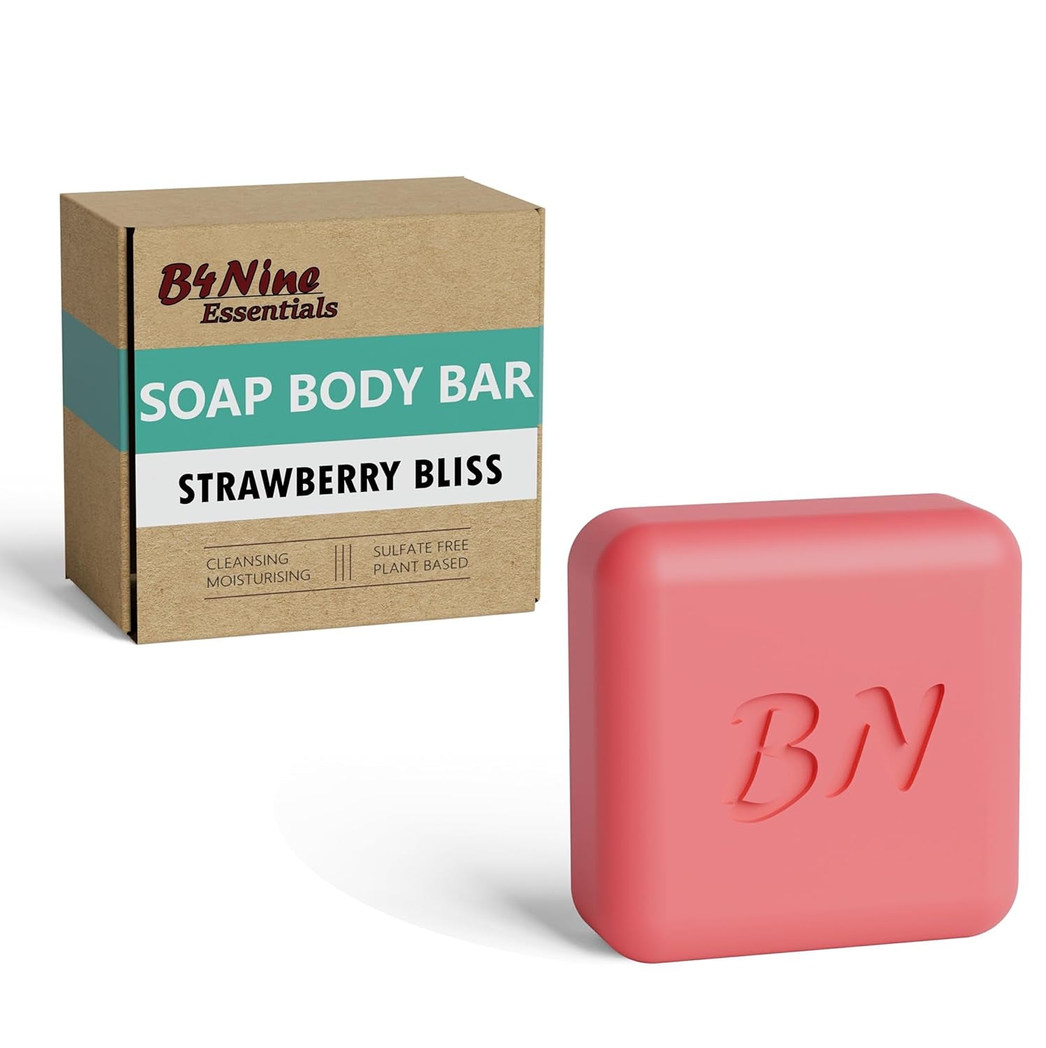 B4Nine Natural Soap Bar - Deep Cleansing and Hydration for All Skin Types - Nourishing with Coconut Oil and Cocoa Butter - Strawberry Bliss, 4.5 Oz