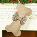 Dog Bone Christmas Stockings 16 Inch Large Line Pet Christmas Stockings with Bowknot Burlap Fireplace Hanging Stockings Gift Bags for Christmas Decorations