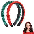 2Pcs Christmas Headbands for Women Bright Silk Braided Headbands Green Red Braided Hair Band