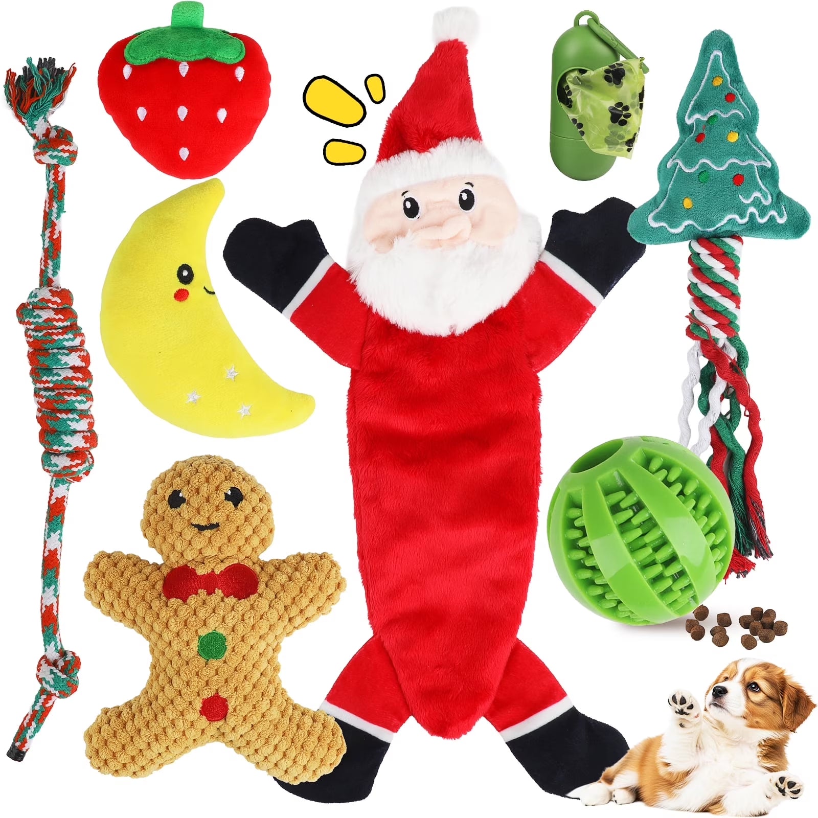 Christmas Dog Toys, Puppy Chew Toy for Teething and Training with Gift Bag, Tough Xmas Gift Plush Squeaky Toy for Small Dogs