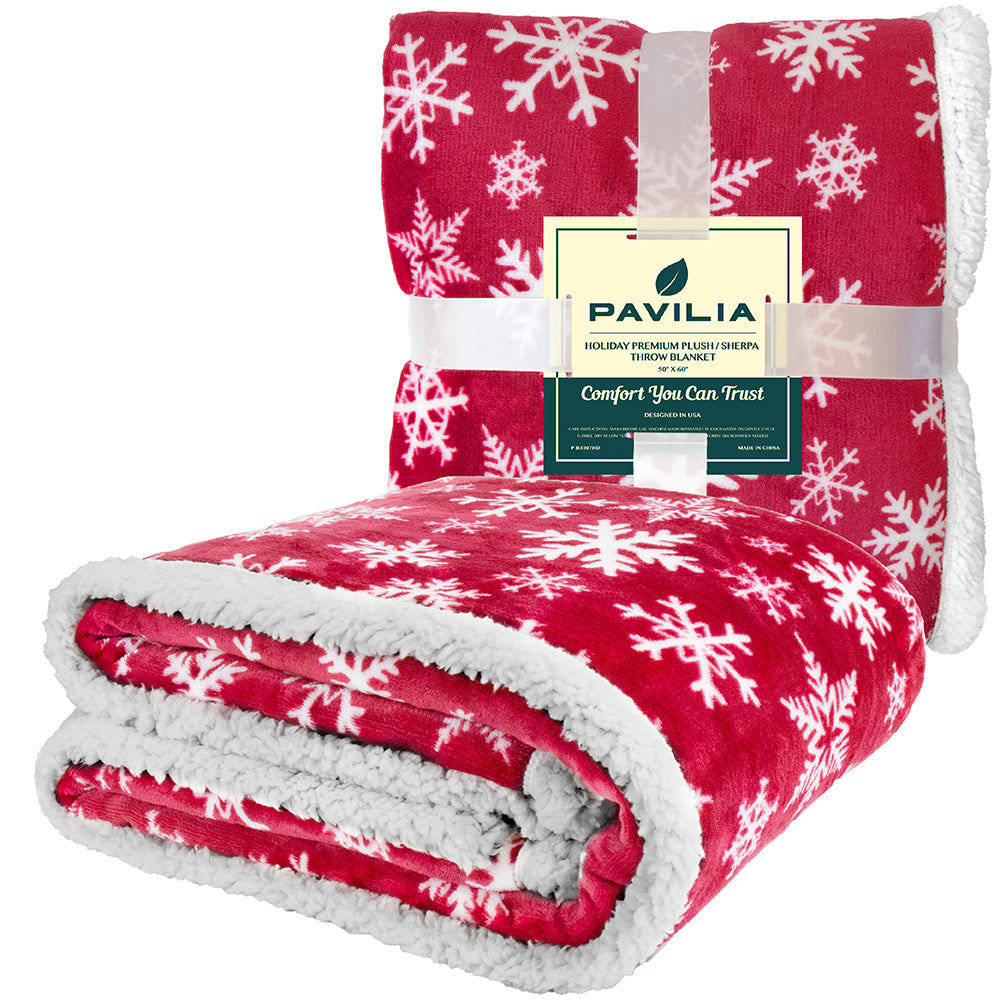 Christmas Blanket Holiday Theme Print Warm Sherpa Fleece Throw Sofa Couch Bed