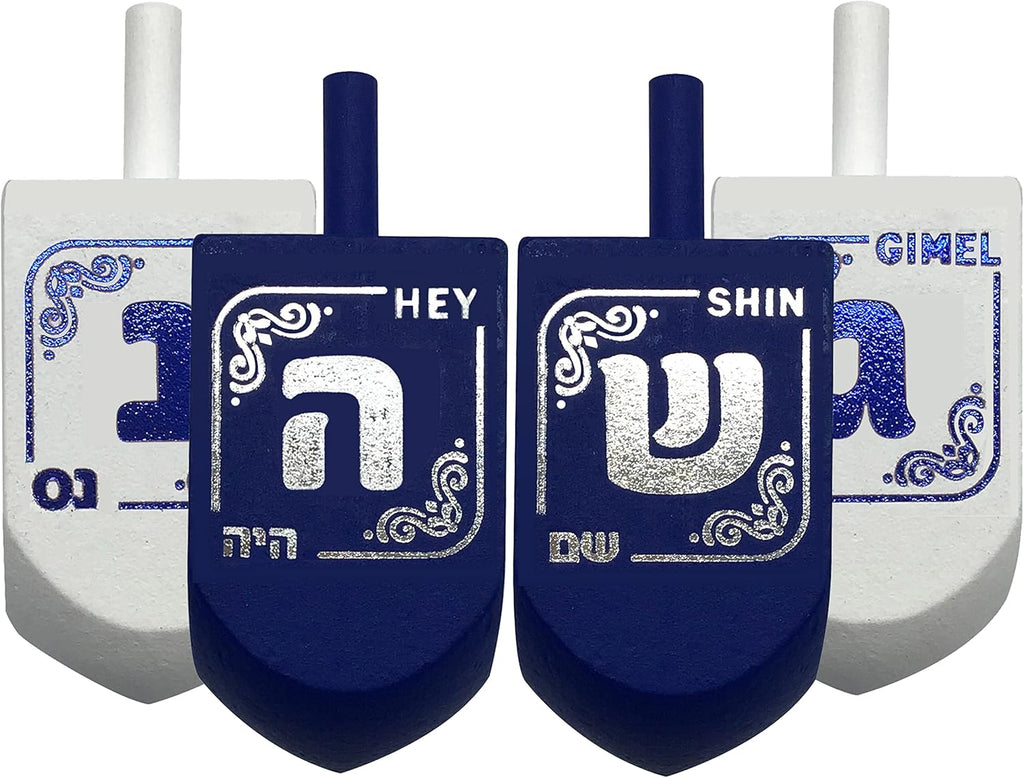 Hanukkah Dreidels - Blue and White Wooden Dreidel - 10 Pack Medium - Hand Painted - Game Instructions Included