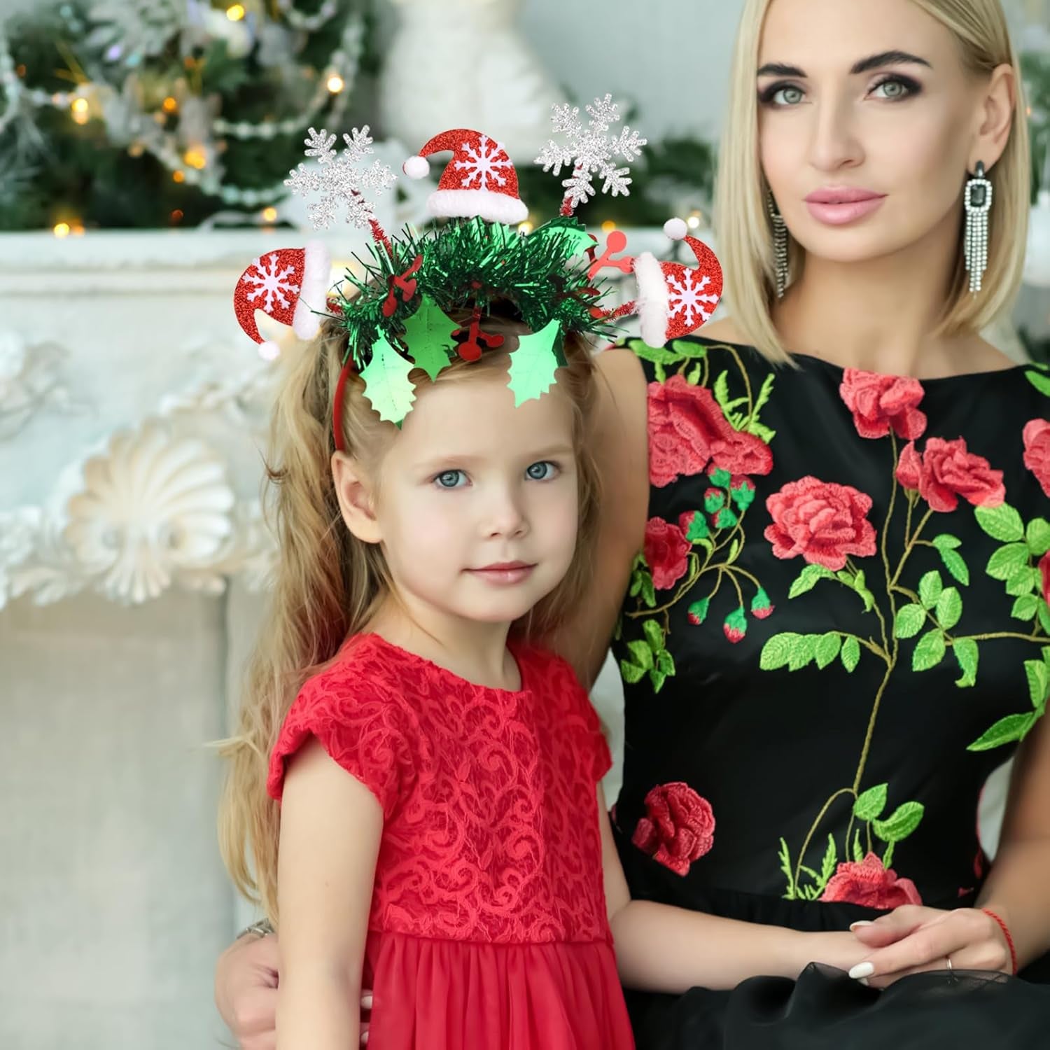 Christmas Headband Cute Christmas Hat Snowflake Hair Bands Glitter Green Tassel Head Bopper Sparkle Christmas Tree Hair Hoop for Women Girls Xmas Holiday New Year Party Headwear Accessories Gift 1PCS