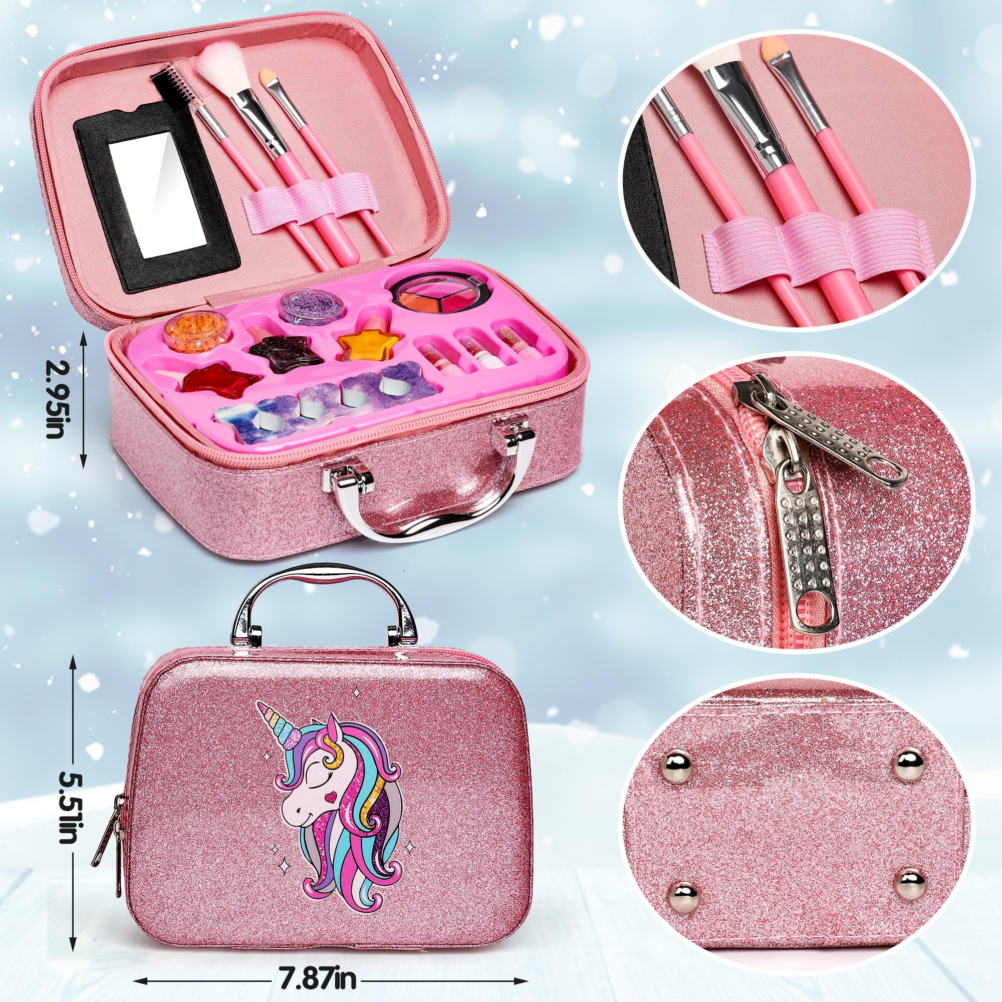 Pretend Makeup Kit for Girls, with Cosmetic Bag for Birthday Christmas, Toy Makeup Set for Toddler, Little Girls Age 3+