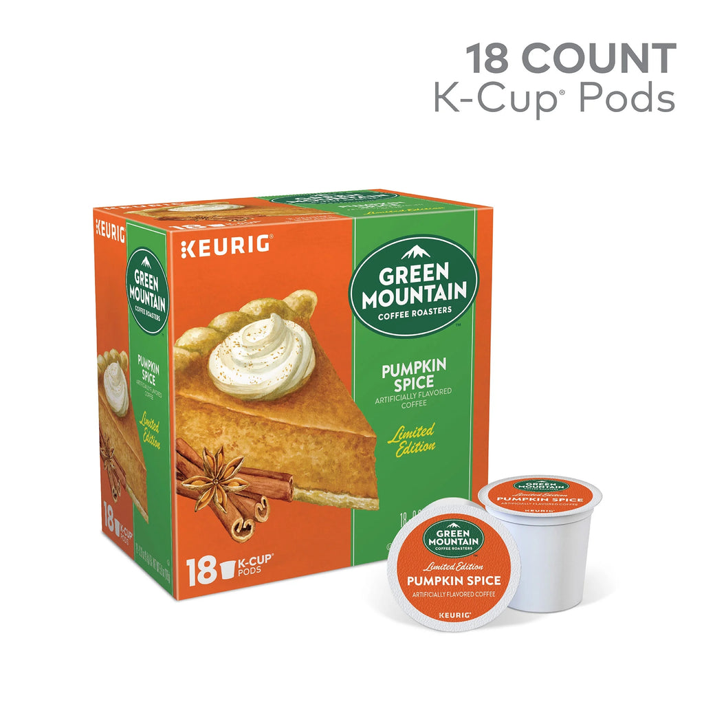 Green Mountain Coffee Pumpkin Spice Flavored K-Cup Pods, Light Roast, 18 Count for  Brewers